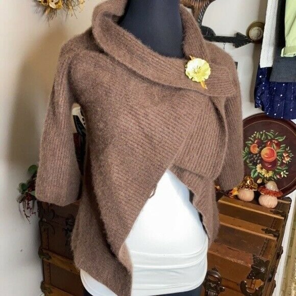 - Grainne & Co New York Brown 100% Cashmere Wrap Sweater - Size 1 (Small) - Picture 6 of 9